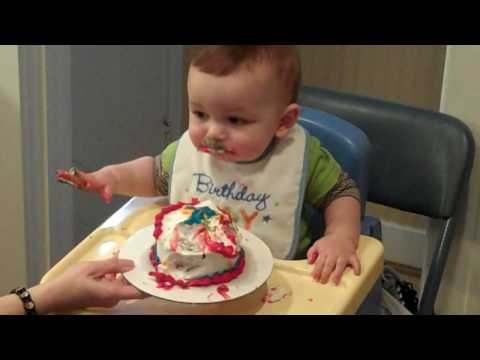 Baby Ben Eating Cake on his 1st Birthday