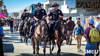 Los Angeles Mounted Police Patrol Venice Beach, Ensuring Public Safety Amid Holiday Crowds