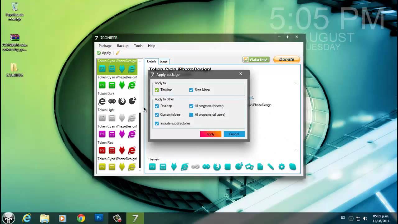 Descargar e Instalar 7conifier+Centrar la barra de tareas 2014