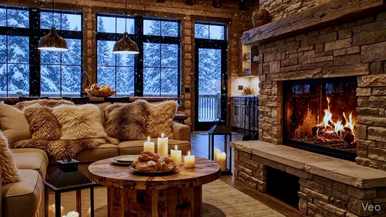 Snow Outside, Warm Fire Inside ☕🔥 Relaxing Jazz Piano Winter Cafe Ambience ❄️