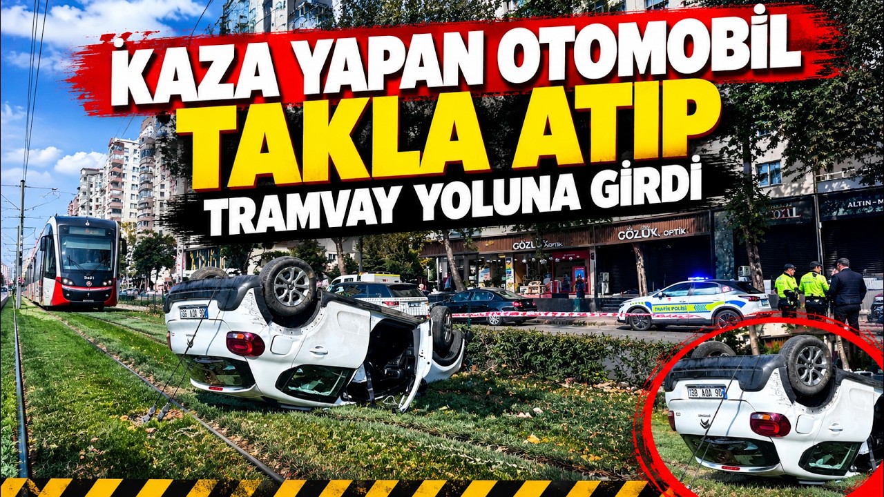 Kaza yapan otomobil takla atıp tramvay yoluna girdi: 1 yaralı — video kapağı