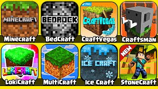 : Minecraft, Stonecraft, Craft Vegas, Craftsman, Lokicraft, MultiCraft, Ice Craft, Bedrock Craft