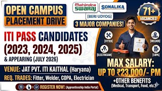 ITI Campus Placement 2026 | Mahindra Swaraj &amp; Sonalika ITI Job | ITI Job Campus Placement