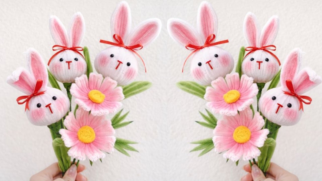 [モール]で作ったうさぎの花は、とてもキュートで簡単に作れる！