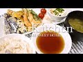 【料理音】エビと野菜の天ぷら＆鯛めし＆冷奴＆アオサの味噌汁