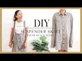 DIY suspender skirt from Men&#39;s shirt - Men&#39;s shirt tranformation - How to make suspender skirt