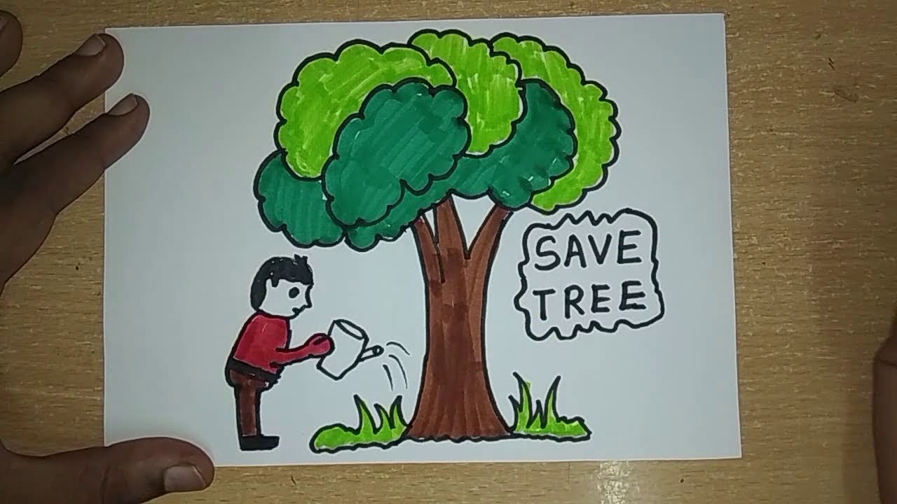 poster save trees easy drawing - Clip Art Library