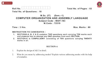 MSC 1ST SEM IT COMPUTER ORGANIZATION AND ASSEMBLY LANGUAGE DEC 2020 | PTU