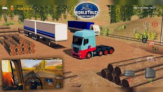 World Truck Driving Simulator - GamePlay #55 (Double Trailer on Tight Dirt Road | Day & Night Cycle) screenshot 2