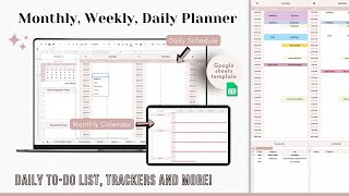 WEEKLY PLANNER Google Sheets Template - Monthly Calendar - Daily Schedule Spreadsheet