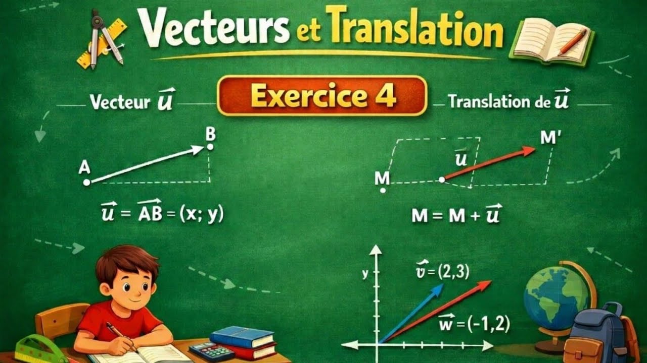 Vecteurs et translation : Exercice 4(3AC)التمرين 4 من درس المتجهات و الإزاحة الثالثة إعدادي 