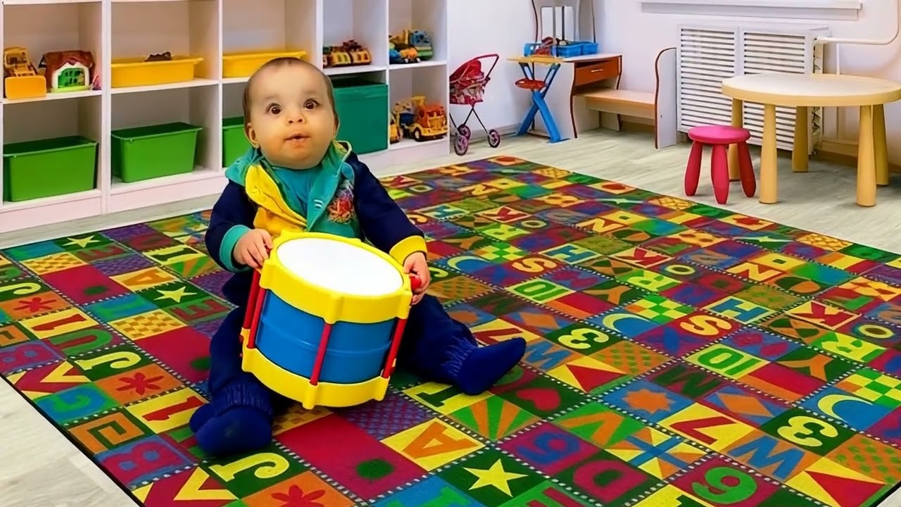 Baby plays a Drum
