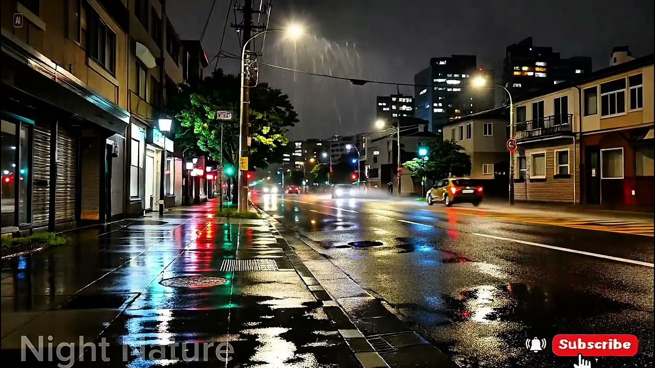 Lonely Night Rain in Downtown | Deep Sleep Ambience