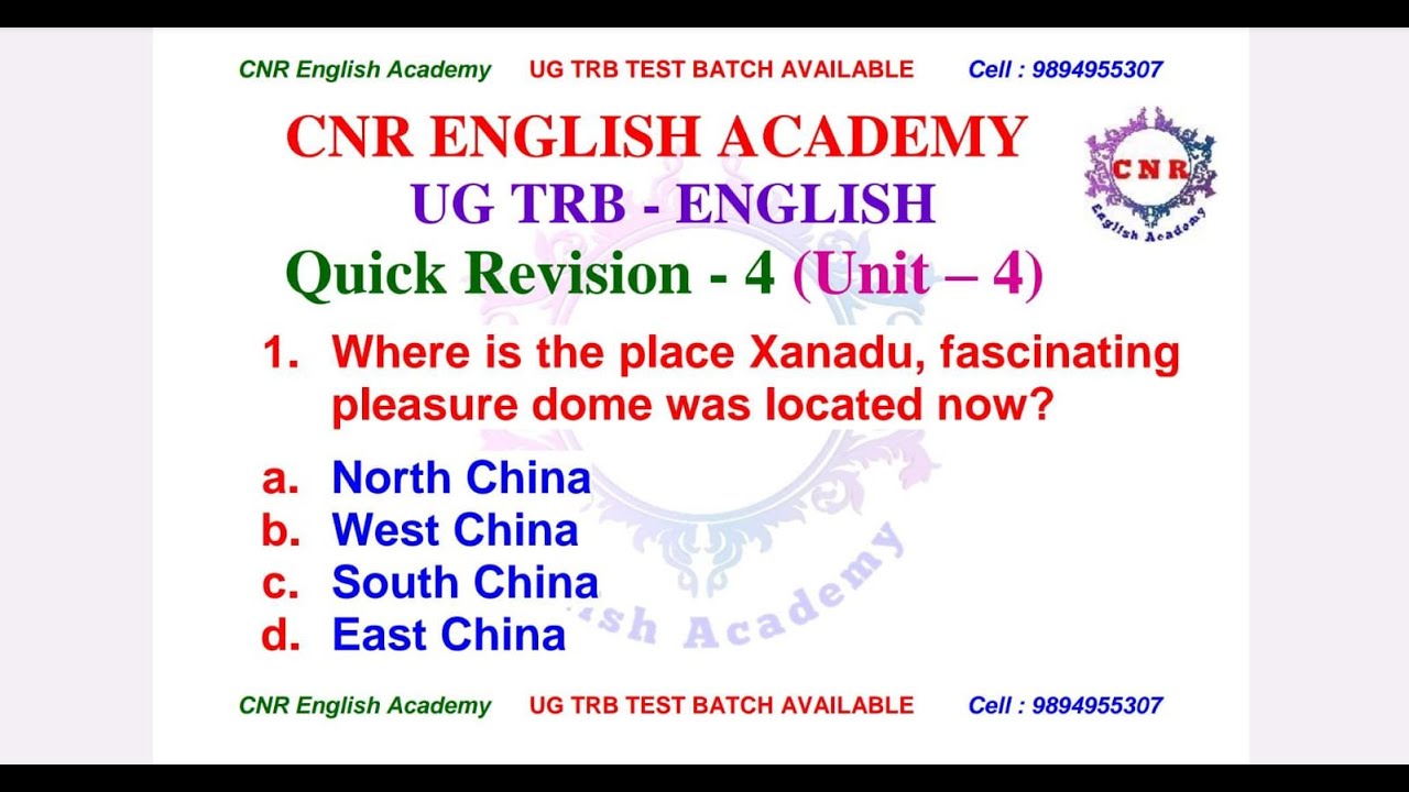 UG TRB English| BT Assistant| QUICK REVISION 4| UNIT 4| Important MCQs