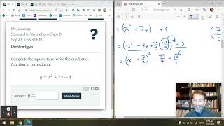 Completing the Square DELTA MATH PRACTICE Profile