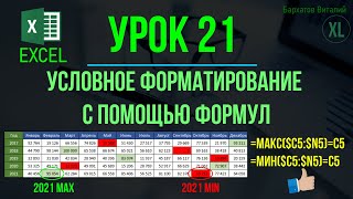 EXCEL. УРОК 21: УСЛОВНОЕ ФОРМАТИРОВАНИЕ С ПОМОЩЬЮ ФОРМУЛ #обучениеэксель #эксель #курсэксель