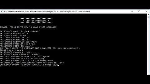PRISON MANAGEMENT SYSTEM IN C PROGRAMMING WITH SOURCE CODE