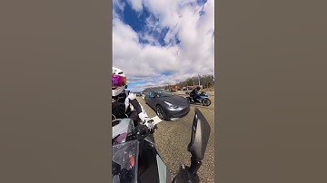 GSXR750 Vs Tesla 👀 #bikelife #bikergirl #bikercouple #ninja400 #gsxr750