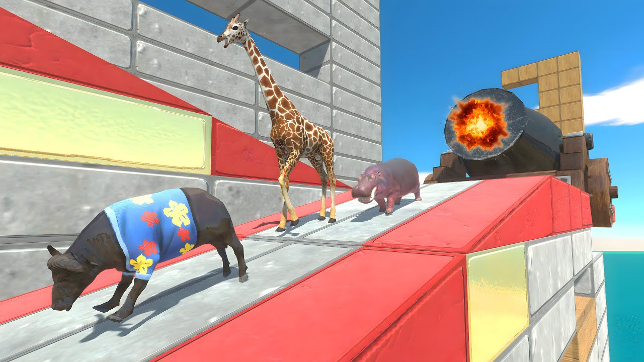 Deadly Stairway Cannon Challenge – Dinosaurs vs Animals, Who Will Survive?