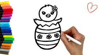 Jak narysować pisklę w jajku 🐣 | WIELKANOC | ŁATWE MALOWANIE | nauka kolorów dla dzieci