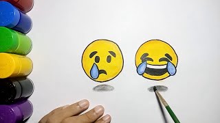 Cara Menggambar Emoji Sedih Dan Tertawa Mudah | How to draw emoji face step by step
