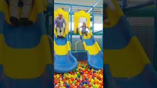 Blippi Rides Down a Slide! #shorts #blippi #play #playground #friends #ballpit #colors #fun