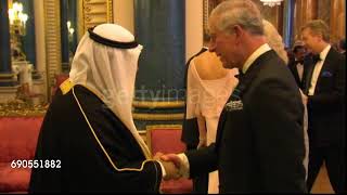 The Prince of Wales and the Duchess of Cornwall greet Prince Nasser Al-Sabah of Kuwait.