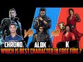 CR7's Chrono vs DJ ALOK vs  KSHMR's K | WHICH IS BEST CHARACTER IN FREE FIRE #cr7 #djalok #k