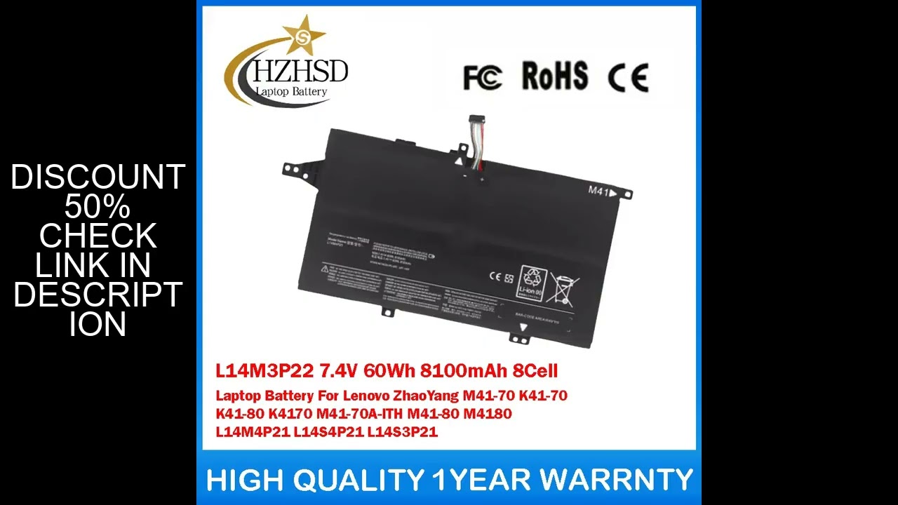 L14M3P22 7.4V 60Wh 8100mAh 8Cell Laptop Battery For Lenovo ZhaoYang M41-70 K41-70 K41-80 K4170 M41-7