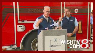 From livestream: Gov. Mike Braun presser with Mayor Chris Jensen from Noblesville, Indiana