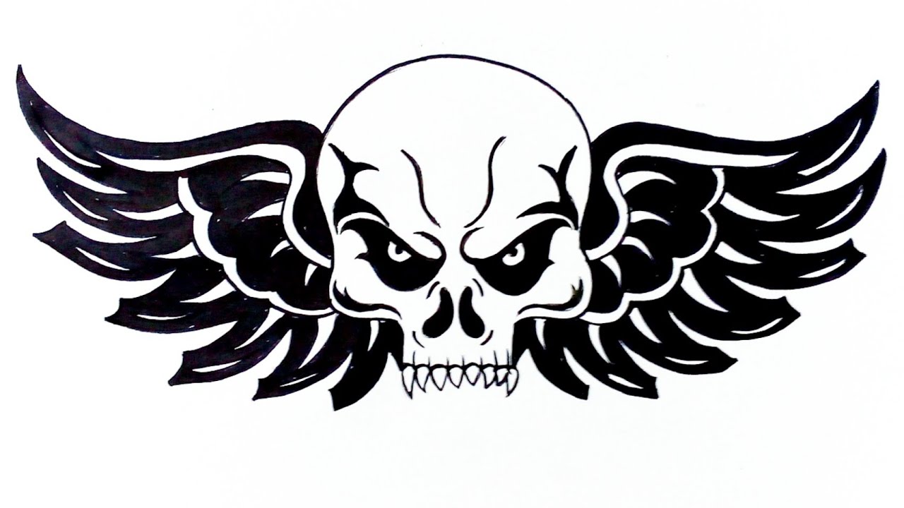 How to draw a skull with wings || Skull tribal tattoo