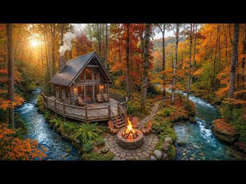 Escape to a Cozy Autumn Cabin by the River 🍂🔥 | Relaxing Nature Ambience