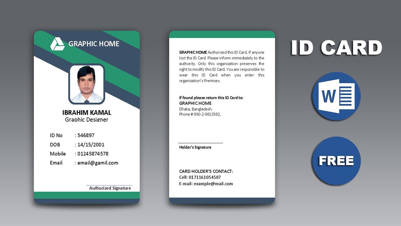 How to Design ID Card Two Side in Microsoft Word Free Download In Employee Card Template Word