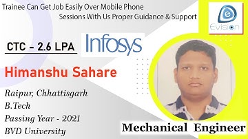 Congrats, Himanshu | MECHANICAL ENGINEER | 2.6 LPA |Got Selected as Tech Support Engineer in INFOSYS