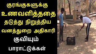 குரங்குகளுக்கு உணவளித்ததை தடுத்து நிறுத்திய வனத்துறை அதிகாரி குவியும் பாராட்டுக்கள் | Tamilnews