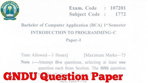 Gndu BCA 1st Semester Introduction to Programming C Question Paper | BCA 1st Semester Question Paper