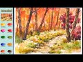 Without Sketch Landscape Watercolor - Autumn Road (color mixing view)  NAMIL ART