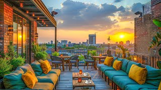 Outdoor Balcony Cafe in Birmingham, England ☕ Relaxing Jazz Music with Warm Sunset for Work