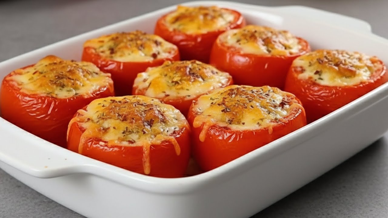 Baked Tomato Cups | Mozzarella & Scallion Stuffed Tomatoes (Easy Breakfast & Elegant Brunch)