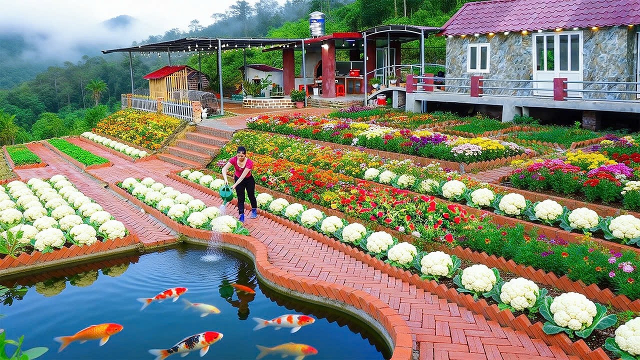 Building a Brick Walkway Between Vegetable Beds - Cross-Lay Technique | Nhi Build Life