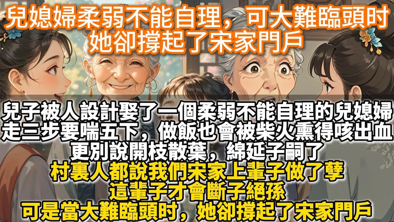 完結跌宕起伏溫馨文：兒媳婦柔弱不能自理，可大難臨頭时，她卻撐起了宋家門戶。兒子被人設計娶了一個柔弱不能自理的兒媳婦。她走三步路要喘上五下，做個飯也會被柴火熏得咳出血。更別說開枝散葉，綿延子嗣了