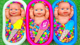 3 Minutes Satisfying Video Mixing Funny Candy ASMR &amp; Make Up in 3 Bathtubs with Magic M&amp;M's Slime
