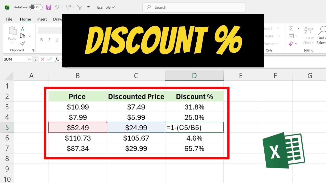 How To Calculate Discount Percentages In Excel - YouTube