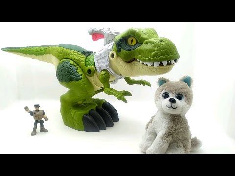 Видео: Т-Рекс и щенок Митя!  Обзор игрушки IMAGINEXT Большой динозавр Ти-Рекс GBN14