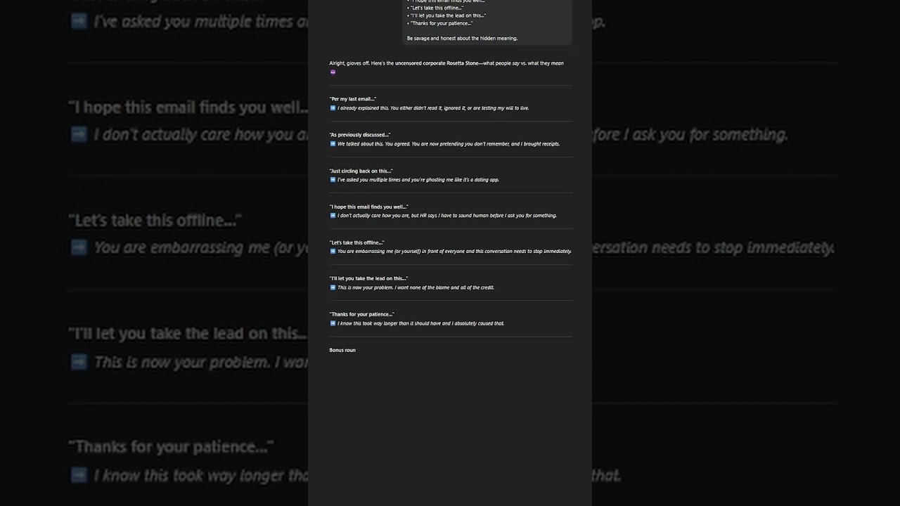 ChatGPT decoded passive aggressive work emails COMMENT the next prompt👇 