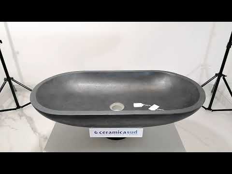 Lavabo nero tondo ovale 70 x 35 cm. pietra di origine vulcanica - N. prodotto: 84122