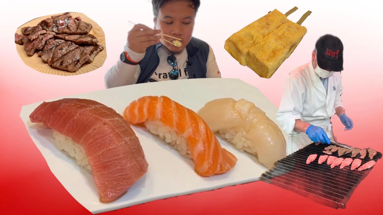 Japan Food Tokyo's Tsukiji seafood market. Asakusa halal sushi & mount Fuji’s tempura idaten