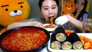 불닭볶음탕면 참치김밥 먹방 Mukbang