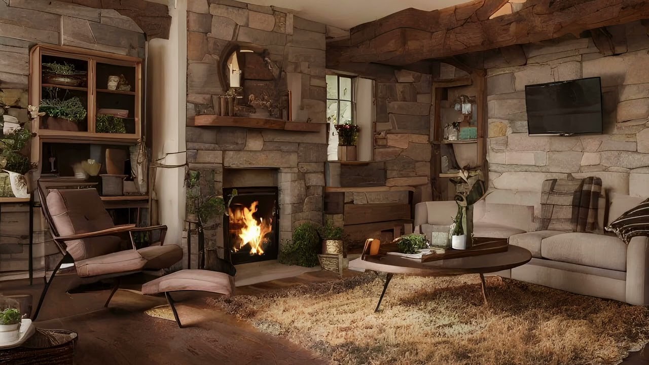 🪵 Fireplace Crackling Sounds | Stone House Ambience