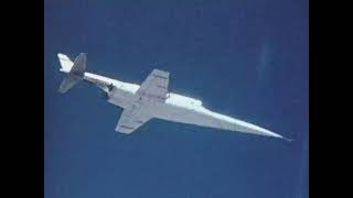 The Douglas X-3 Stiletto takes off and flies over the lakebed at Edwards Air Force Base, circa 1955. @Cosmosphere